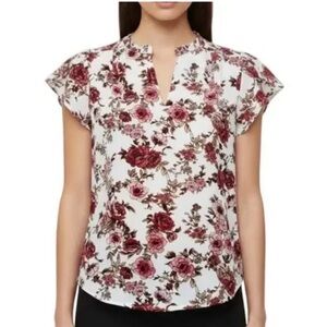 41 Hawthorn White and Burgundy Floral Blouse. Size large